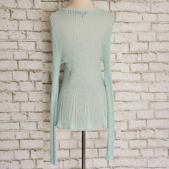 Sigrid Olsen Teal Button Down Sweater Long Sleeve Sheer Ribbed Cardigan Small - Picture 6 of 7